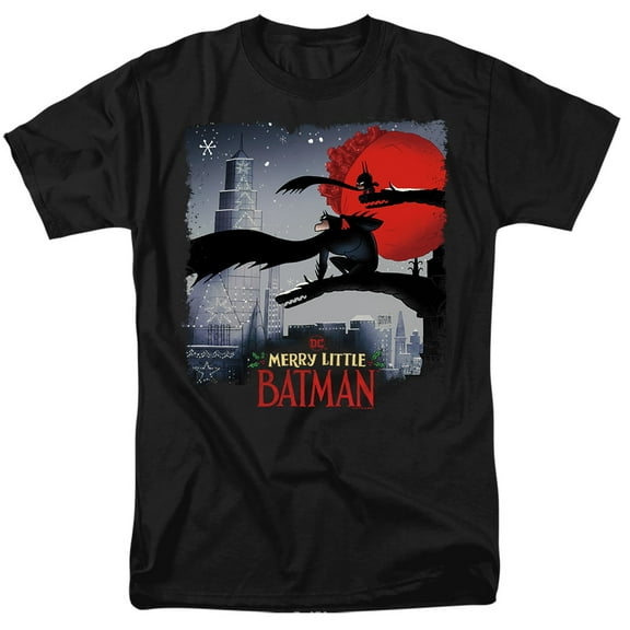 Merry Little Batman Skyline Unisex Adult T Shirt, Black, 2X-Large