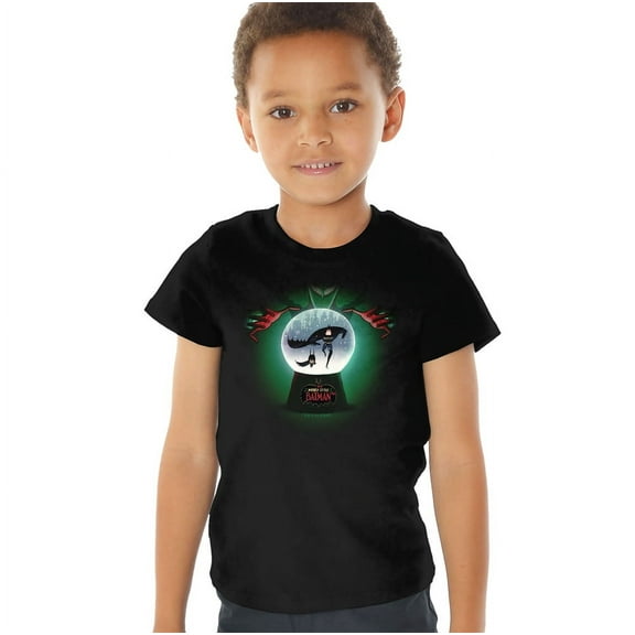 Merry Little Batman Snowglobe Kids T Shirt (3) for Toddler Boys and Girls, Black