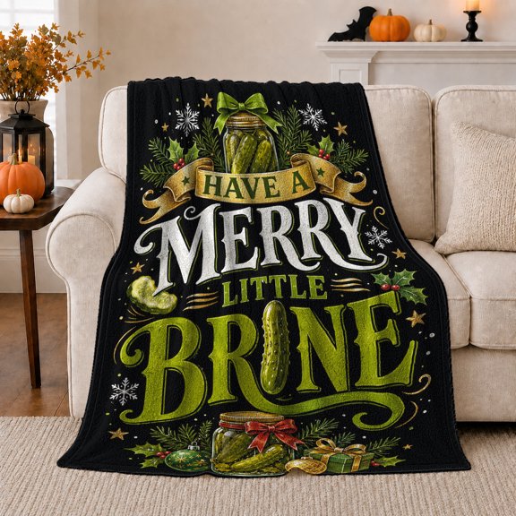 Have Merry Little Brine decorative motif Jar Christmas Design, Festive Holiday Scene, Warm Flannel Blanket for Living Room and Reading Nook, Art Lovers Christmas Gift, Festive Home Decor