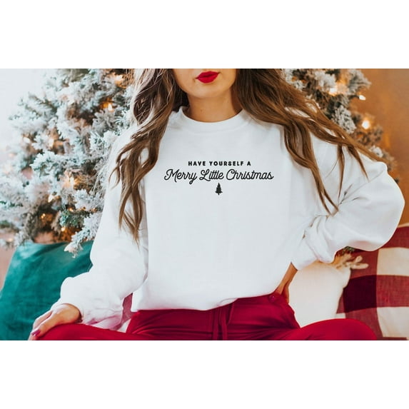 Merry Little Christmas Embroideried Sweatshirt | Minimalist Holiday Tree Design | Cozy Green Pullover