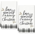 thumbnail image 1 of Merry Little Christmas Kitchen Towels 18 x 26 Inch White Black Plaid Dish Towel Rustic Absorbent Hand Drying Tea Towel for Xmas Winter Cooking Baking Bathroom Decor,2 Pcs, 1 of 6