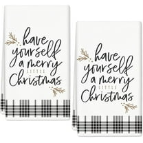 Merry Little Christmas Kitchen Towels 18 x 26 Inch White Black Plaid Dish Towel Rustic Absorbent Hand Drying Tea Towel for Xmas Winter Cooking Baking Bathroom Decor,2 Pcs
