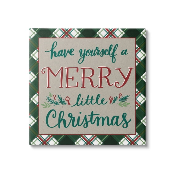 Merry Little Christmas Plaid Holiday Holiday Graphic Art Gallery Wrapped Canvas Print Wall Art