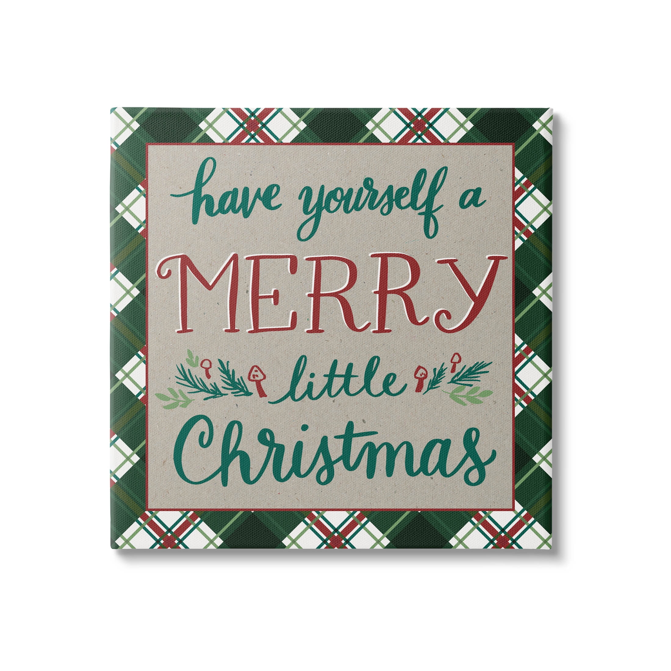 Merry Little Christmas Plaid Holiday Holiday Graphic Art Gallery Wrapped Canvas Print Wall Art