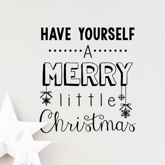 Have Yourself a Merry Little Christmas (Style B) Vinyl Lettering Wall Decal Sticker Holiday Decor Christmas Decals Oranaments Snowflakes - Size: 13.5"H x 12.5"L - Color: Black