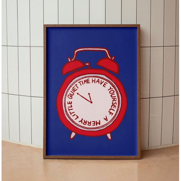 Merry Little Quiet Time Retro Clock Poster Modern Art, Unframed Paper Poster 11x14in