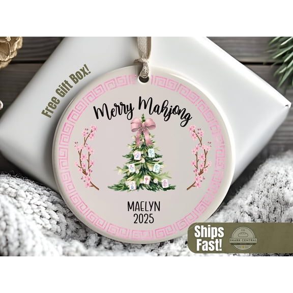 Merry Mahjong Christmas Ornament, Personalized Mahjong Gift, Watercolor Mahjong Club Holiday Keepsake, Mahjong Gift for Friends