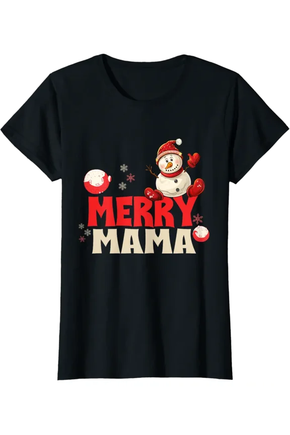 Merry Mama Cozy Snowman For Christmas Jollification T-Shirt