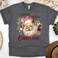 thumbnail image 1 of Merry Merry Christmas T-Shirt | Vintage Santa Claus Holiday Tee, Dark Heather, Size M, 1 of 6