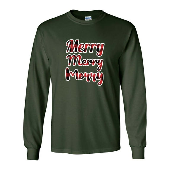 Merry Merry Merry Buffalo Plaid Unisex Adult Long Sleeve T-shirt-Forest-medium