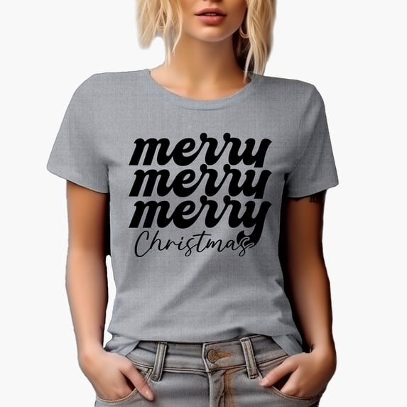 Merry Merry Merry Christmas Greeting Merch Gift, Heather Grey T-Shirt, XL
