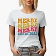 thumbnail image 1 of Merry, Merry, Merry Christmas Themed, Groovy Retro Wavy Text Merch Gift, White T-Shirt, XL, 1 of 5
