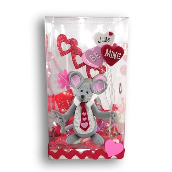 Merry Mouse Sweetheart Boy Handmade Polymer Clay Valentine Figurine in Gift Box
