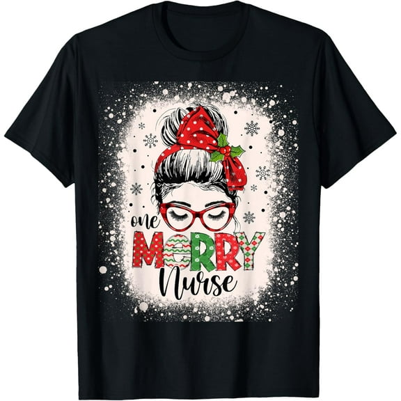 Merry Nurse Messy Bun Nursing Christmas Healthcare Worker T-Shirt