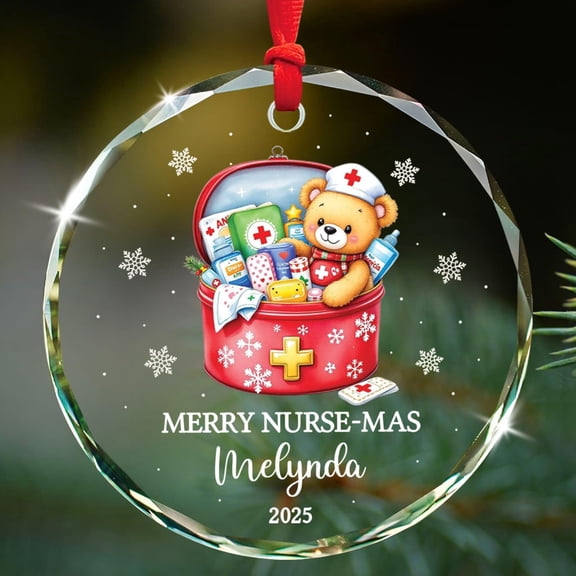 Merry Nurse-mas Keepsake Ornament 2025, Customized Nurse Christmas Ornament with Name, Custom Nursing Glass Xmas Tree Decor Gifts for Men Women Nurses, Personalized Nursing Keepsake Decoration 2025