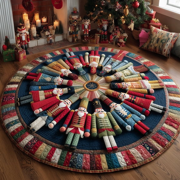 Merry Nutcracker Quilted Round Mat, Cozy Accent Floor Rug for Home Decoration