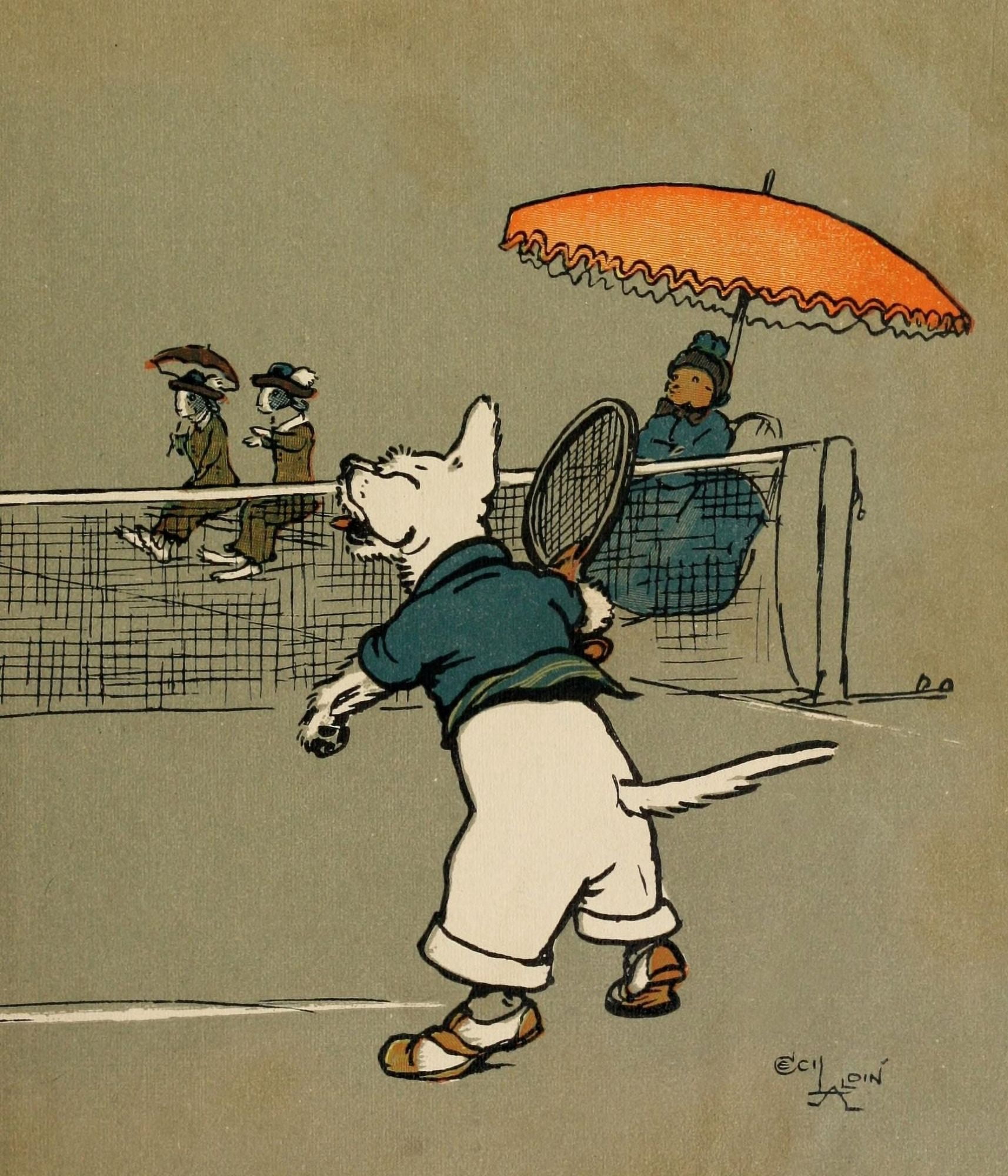 Merry Party 1913 Tennis Canvas Art - Cecil Aldin (18 x 24)
