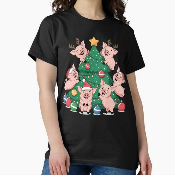Merry Pigmas Funny St. Nick Pigs Christmas Lights Tree G3031 Unisex T-Shirt, Up to Size 5XL