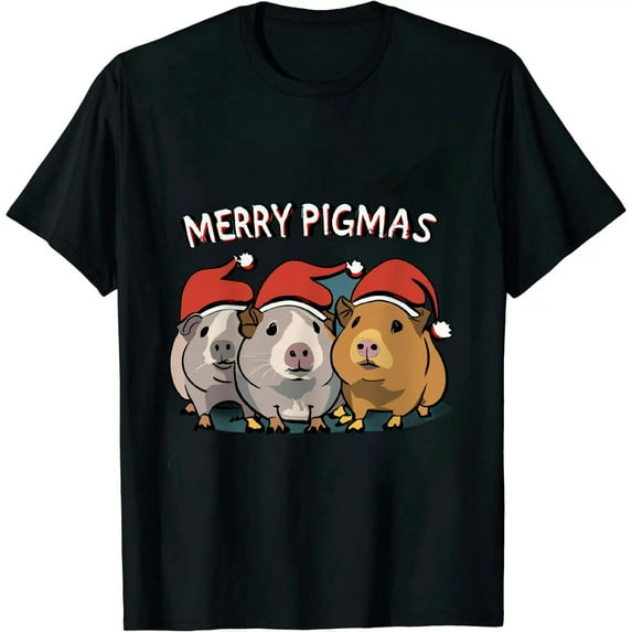 Merry Pigmas Guinea Pig with Santa Hat Xmas Funny Christmas T-Shirt