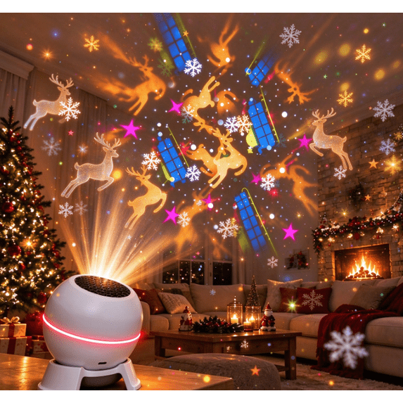 Merry Pixels Christmas Projection Night Light, 13 Pattern Discs USB ...