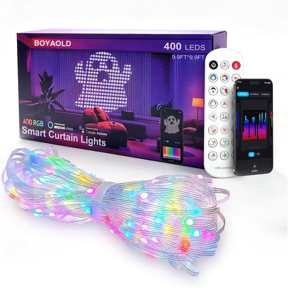 Merry Pixels Lightssmart LED Curtain Lights, Rgb+ic Color Changing, 400 Leds, 9.9x9.9ft