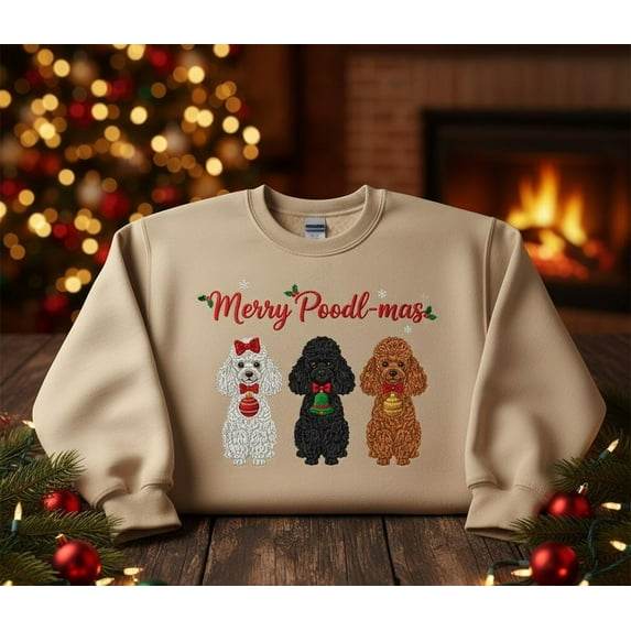 Merry Poodl-mas Embroidered Sweatshirt – Cute Poodle Christmas Crewneck, Holiday Dog Lover Gift, Festive Winter Embroidery Sweater