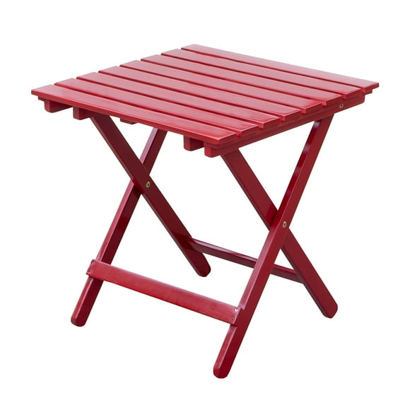 Merry Products Authentic Acacia Hardwood Folding Slatted Side Table, Red