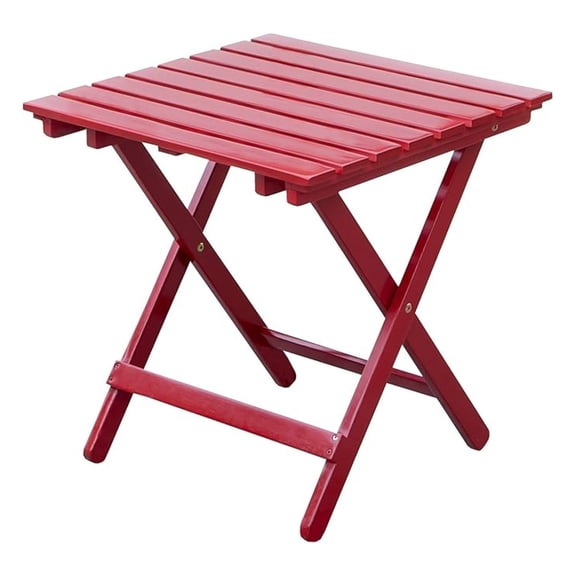Merry Products Authentic Hardwood Compact Flat Folding Adirondack Slatted Side Table Outdoor Patio Furniture, Red