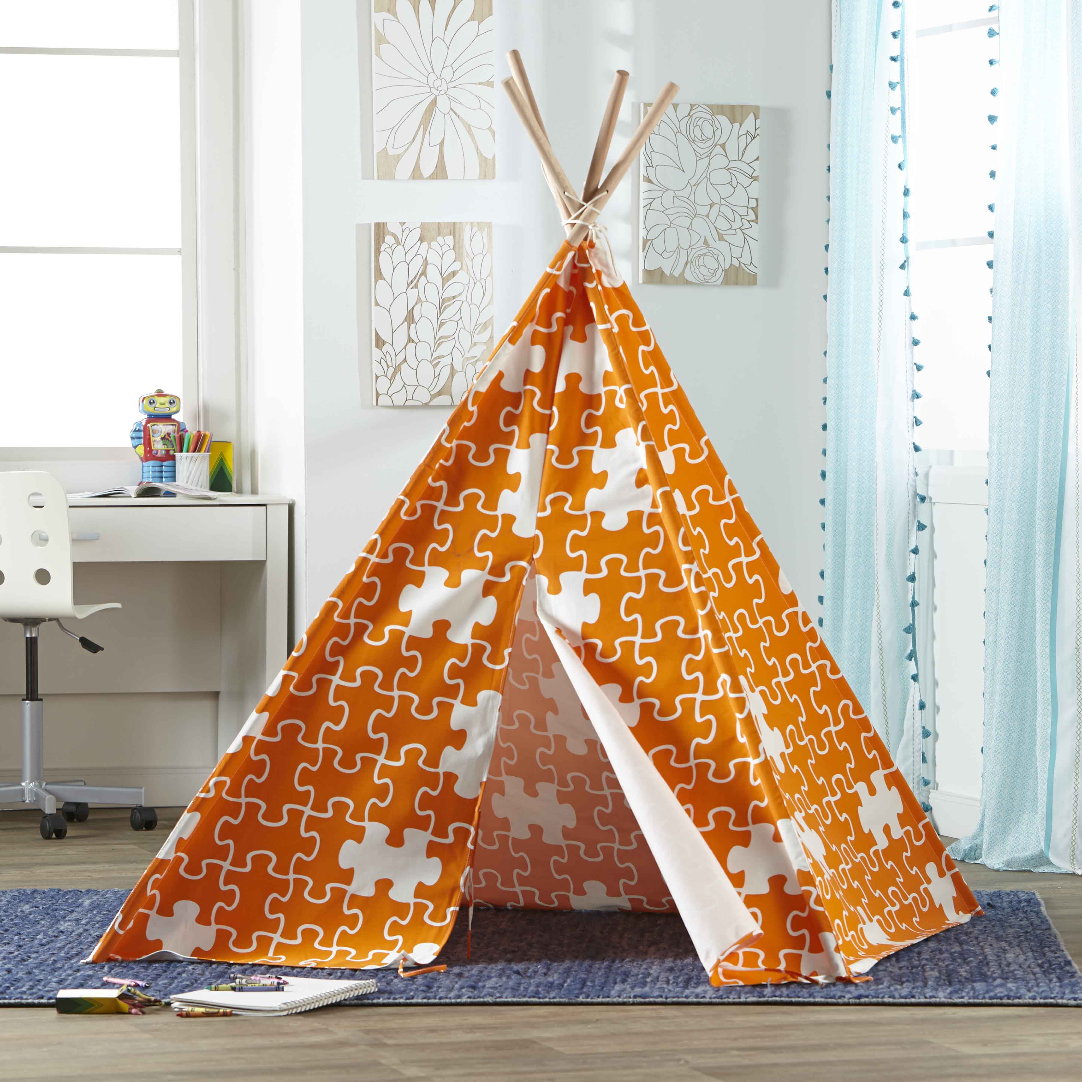 Orange and White Cotton Canvas Children's Indoor Teepee