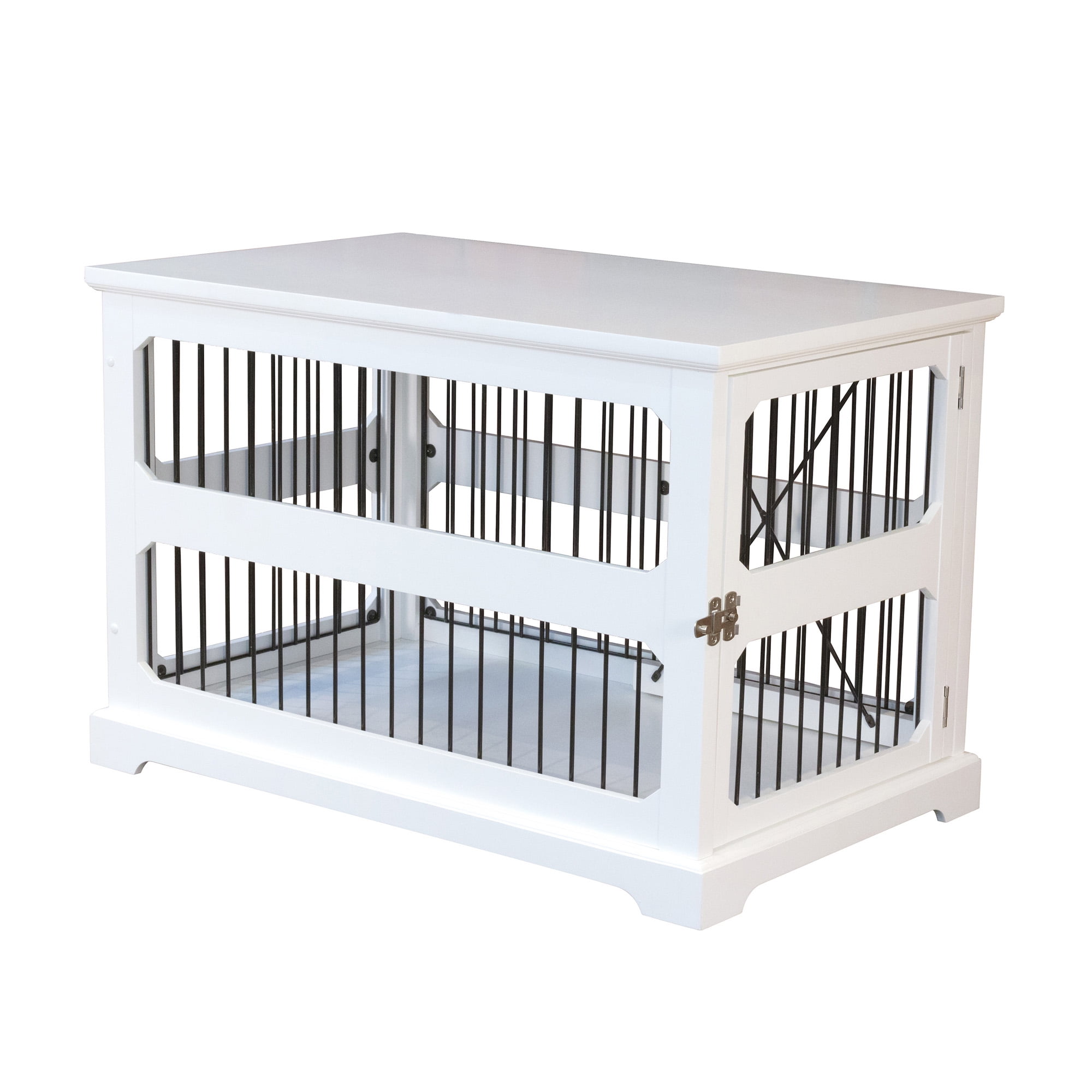 Modern White Slide-Aside Pet Crate & Side Table - Medium