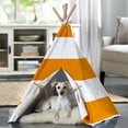 thumbnail image 1 of Merry Products Teepee Dog Tent, Orange Stripe, Large, 39.96"L x 39.96"W x 47.64"H, 1 of 4