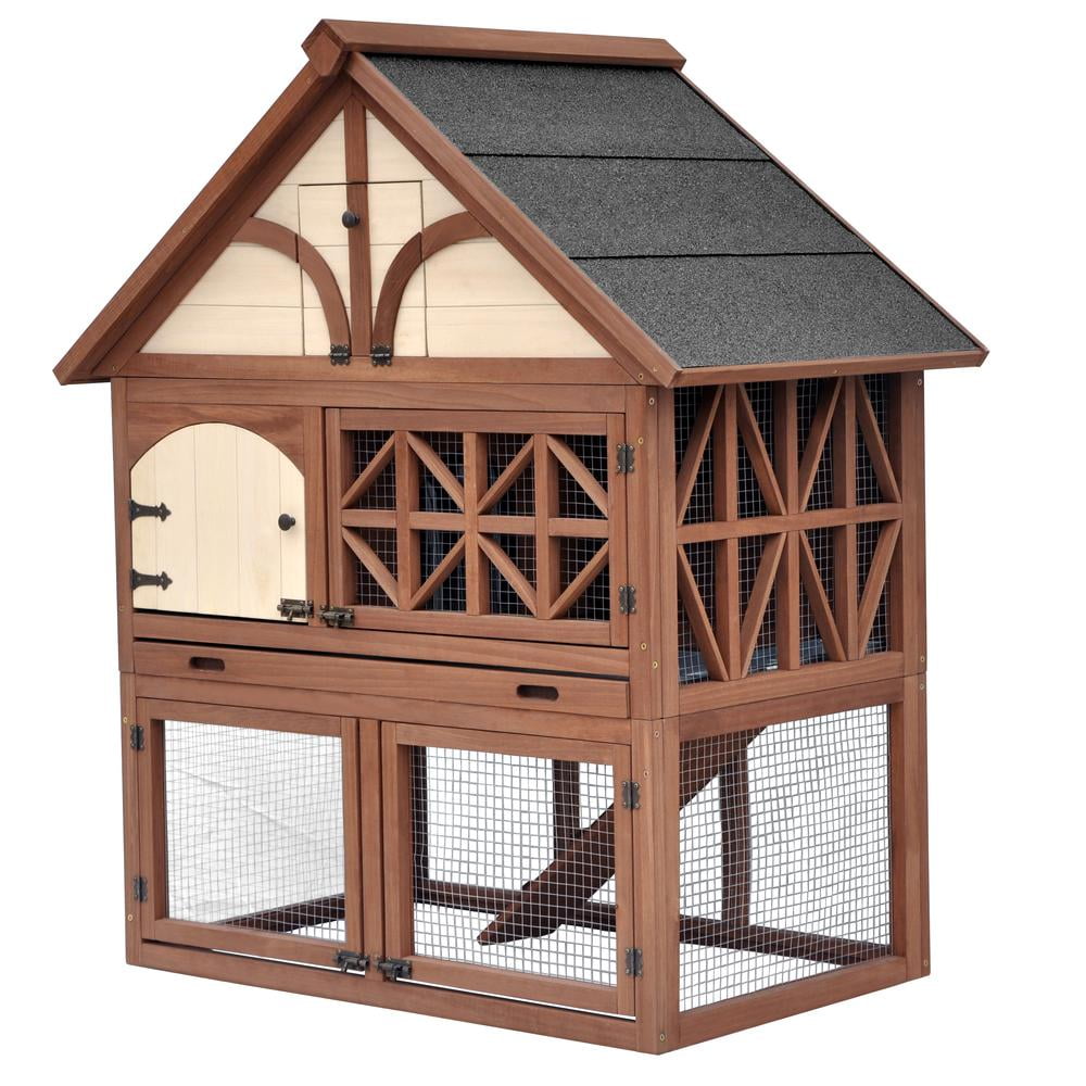 Tudor Style Brown and Beige Wooden Rabbit Hutch