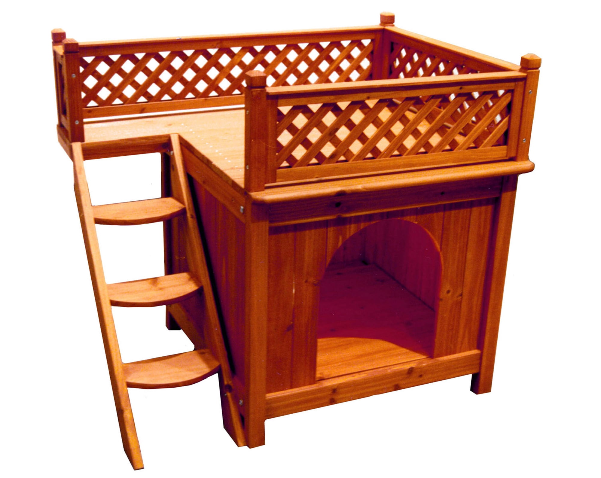 Zoovilla Room with a View Outdoor Wooden Dog House, Cedar Stain