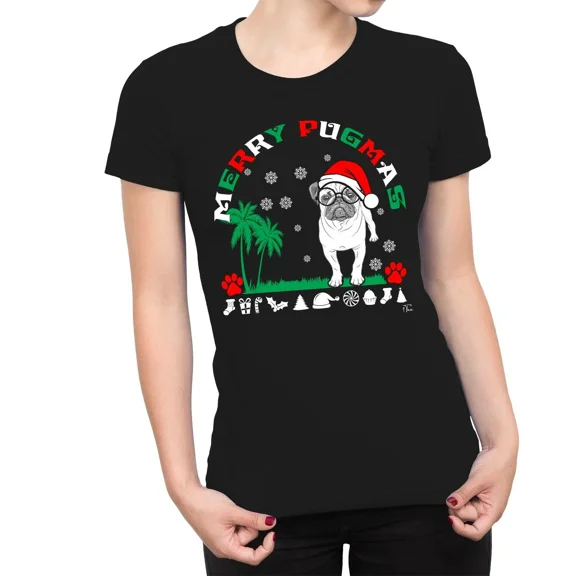 Merry Pugmas Cute Holiday Pup Joyful Festive Winter Puppy Art Unisex T-Shirt up to size 5XL