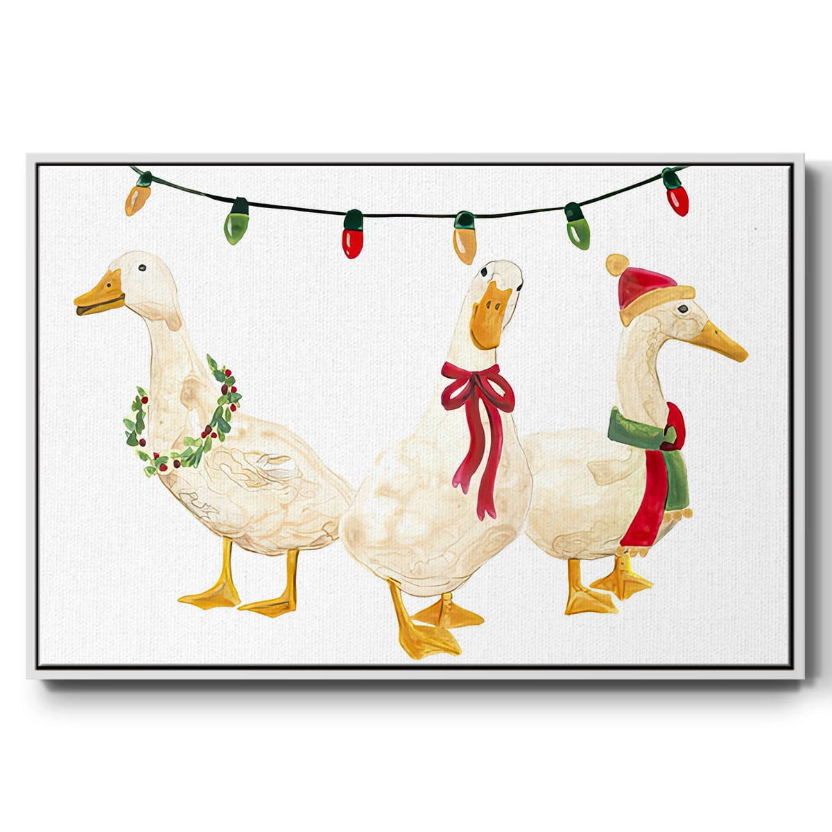 Merry Quackmas Collection A - Framed Gallery Wrapped Holiday Canvas - 17 x 25 - White Frame