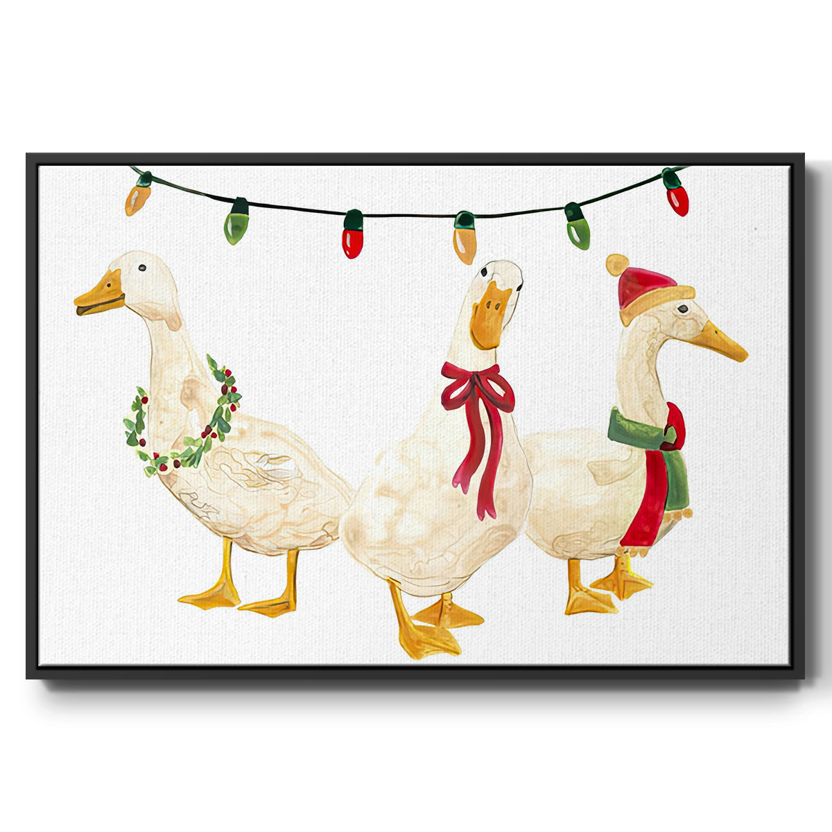 Merry Quackmas Collection A - Framed Gallery Wrapped Holiday Canvas - 27 x 41 - Black Frame