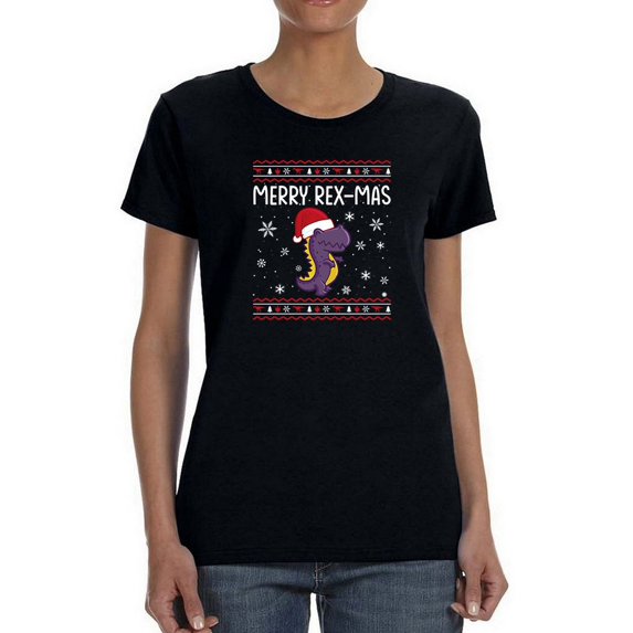 Merry Rex-Mas T-Shirt Women -Smartprints Designs, Female Large