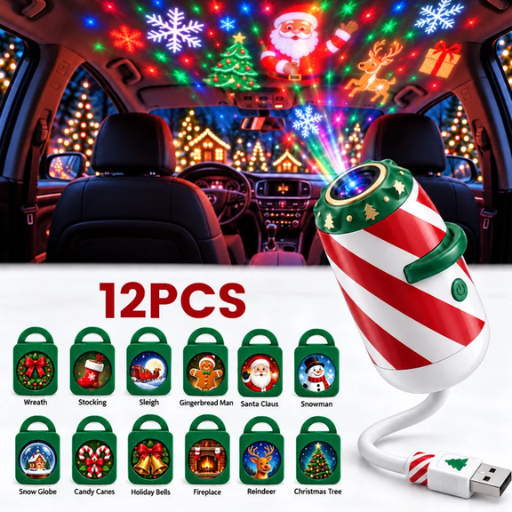 Merry Ride Christmas Car Projector Light, Festive Holiday Projection Light for Car Interior Home Decoration Gift Set