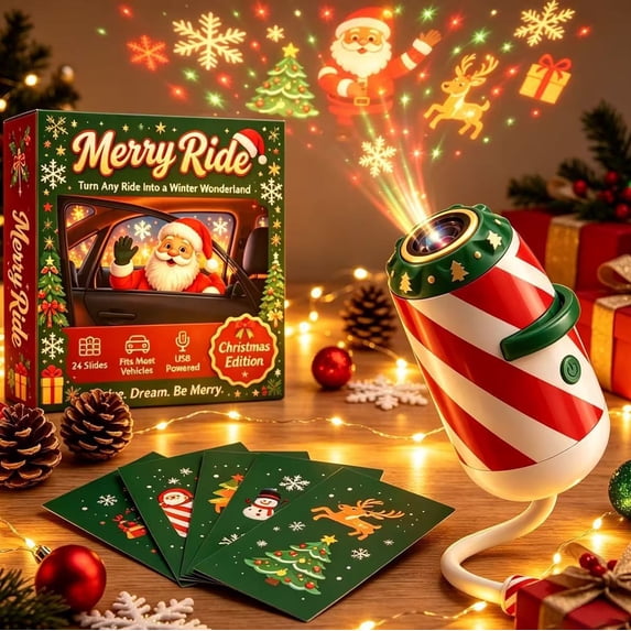Car Ride Food Merry Ride Christmas Car Projector Light, USB Powered Santa Pattern ...
