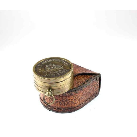 Merry Rose London 1511-1545 Vintage Finish Brass Compass World Time Indicator Metal Leather Case Wedding Christmas Gift Alloy