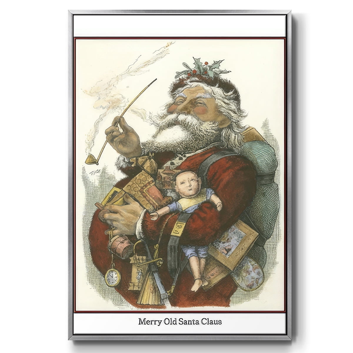 Merry Santa - Framed Gallery Wrapped Holiday Canvas - 27 x 41 - Silver Frame