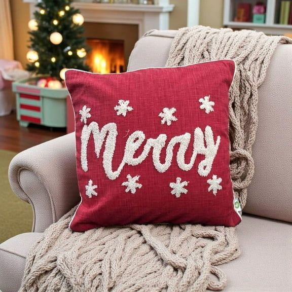 Merry Script Tufted Christmas Cushion Cover