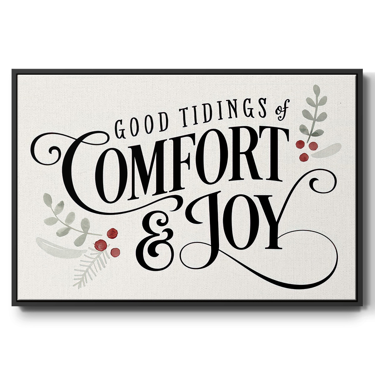 Merry Sentiment I - Framed Gallery Wrapped Holiday Canvas - 27 x 41 - Black Frame