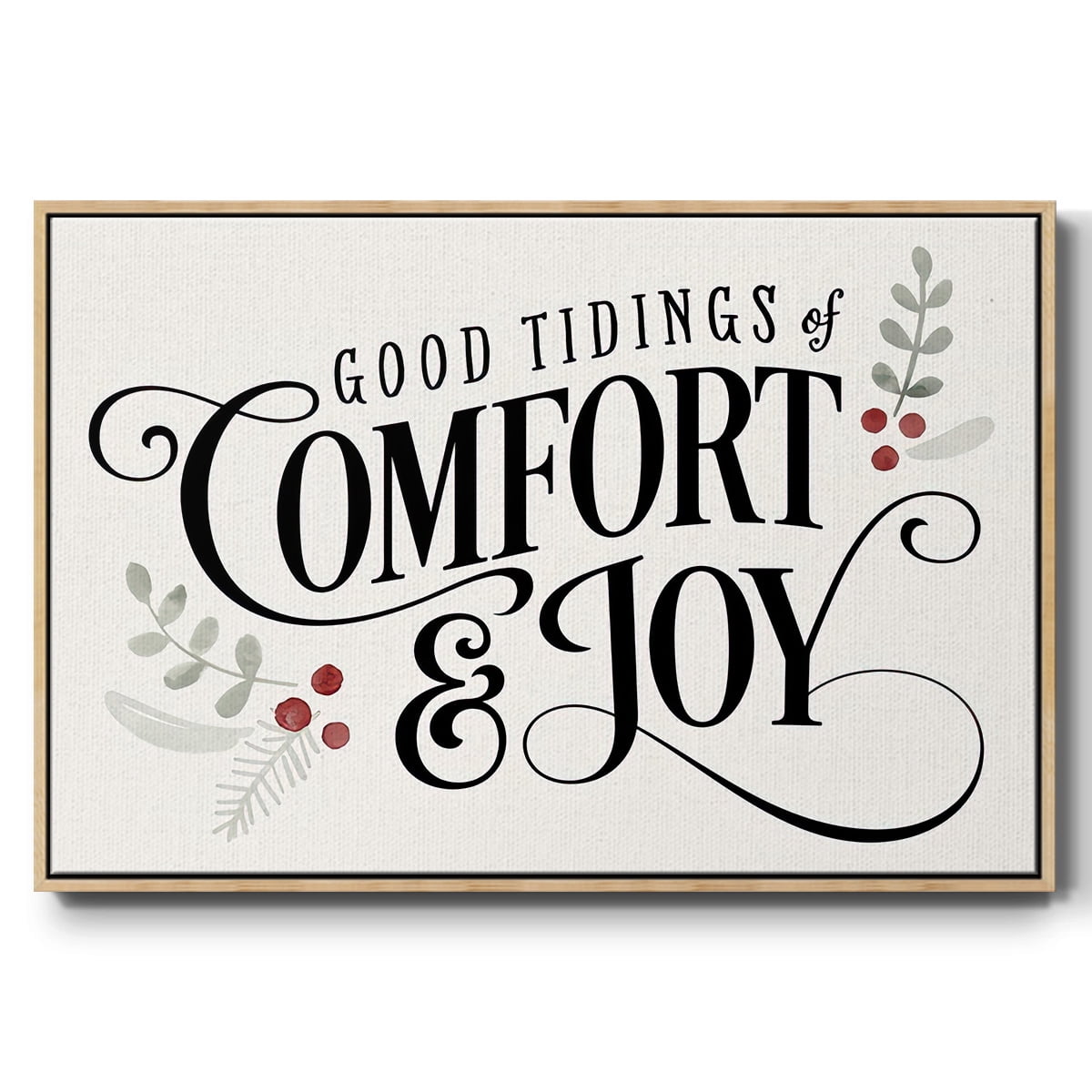 Merry Sentiment I - Framed Gallery Wrapped Holiday Canvas - 27 x 41 - Natural Wood Frame