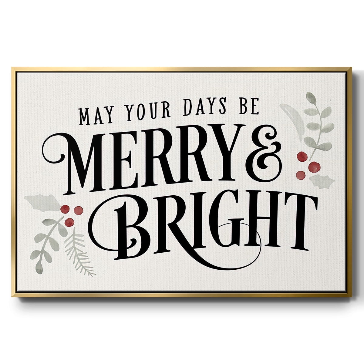 Merry Sentiment II - Framed Gallery Wrapped Holiday Canvas - 17 x 25 - Gold Frame