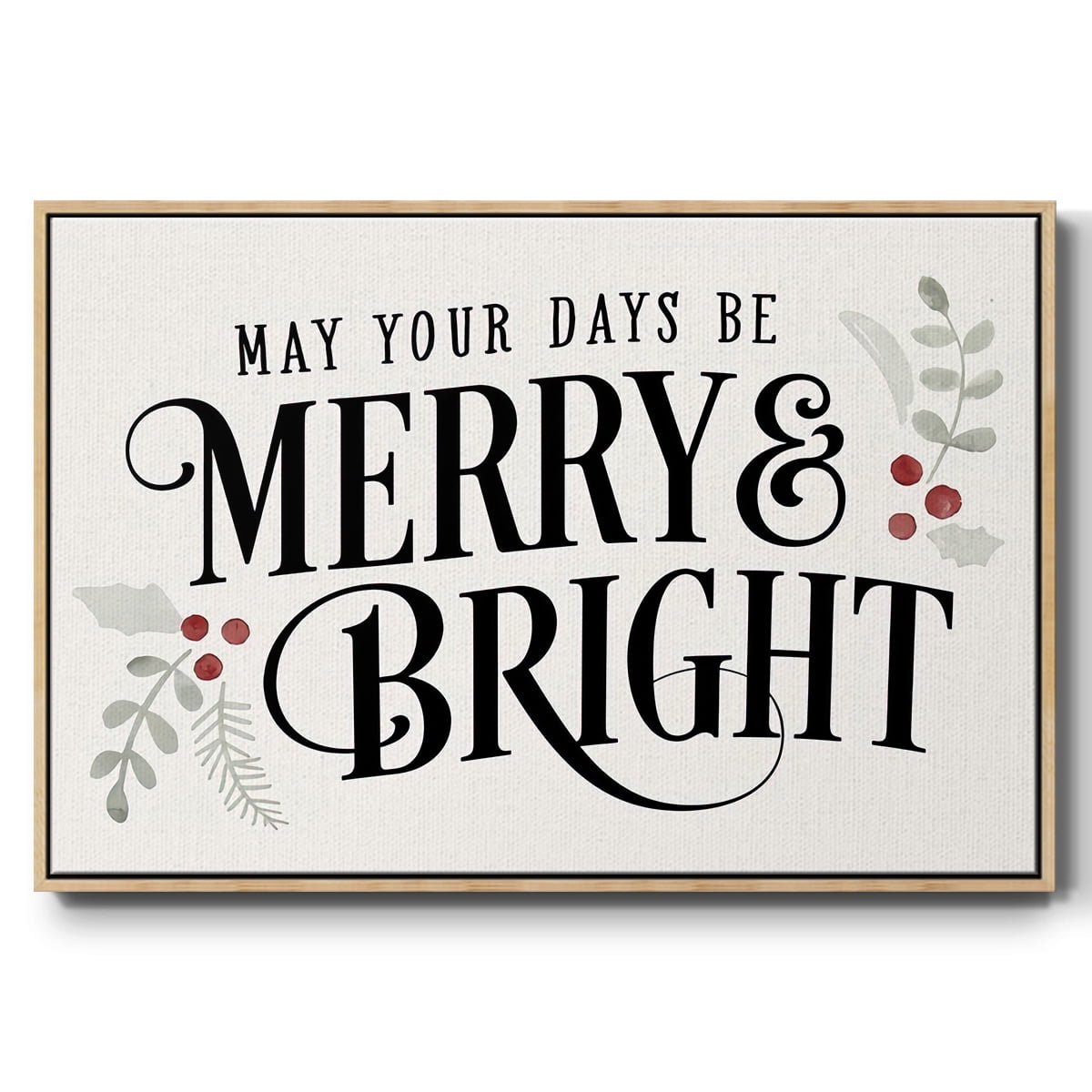 Merry Sentiment II - Framed Gallery Wrapped Holiday Canvas - 17 x 25 - Natural Wood Frame