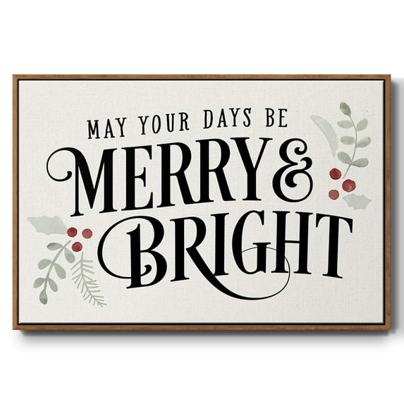 Merry Sentiment II - Framed Gallery Wrapped Holiday Canvas - 17 x 25 - Rosewood Frame