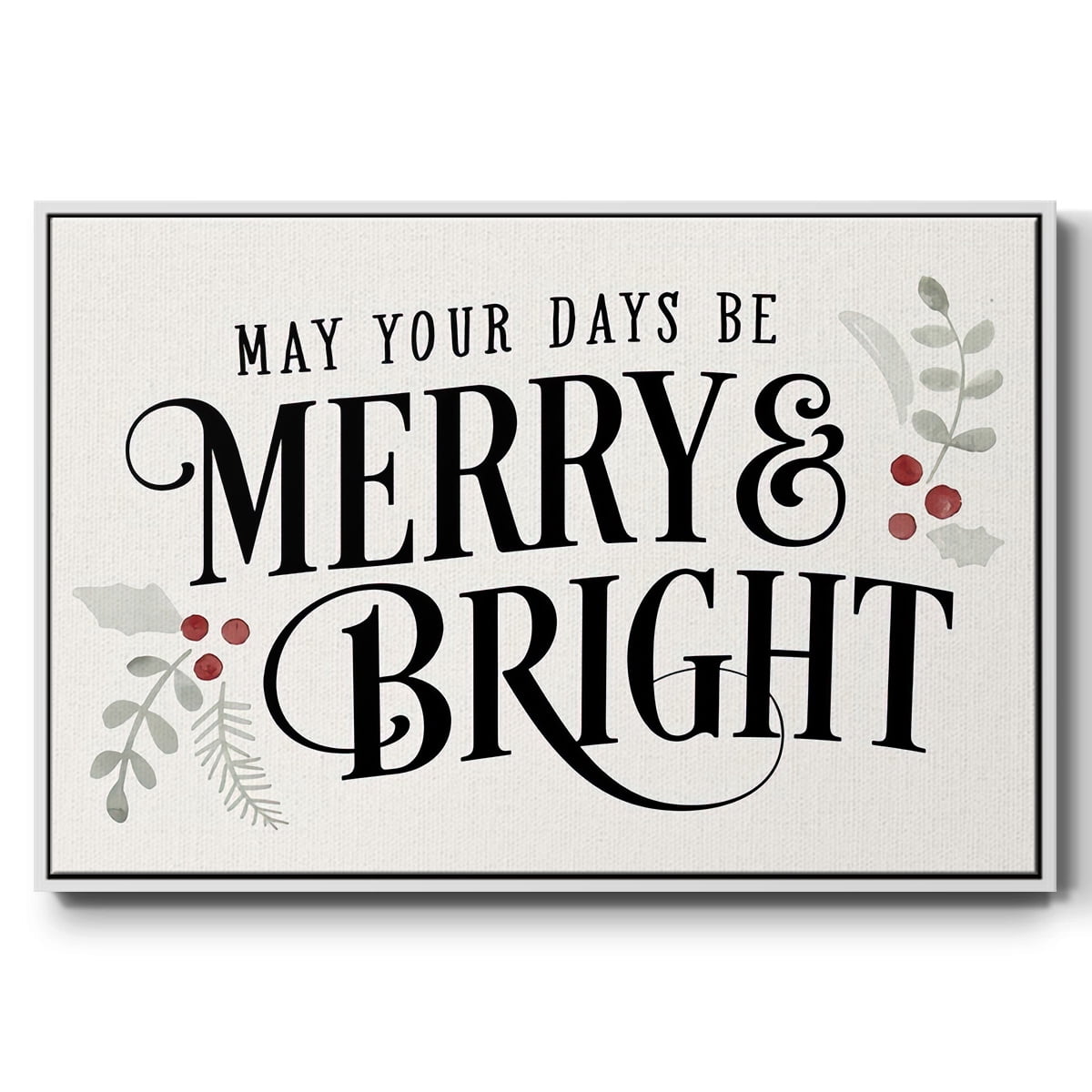 Merry Sentiment II - Framed Gallery Wrapped Holiday Canvas - 25 x 37 - White Frame