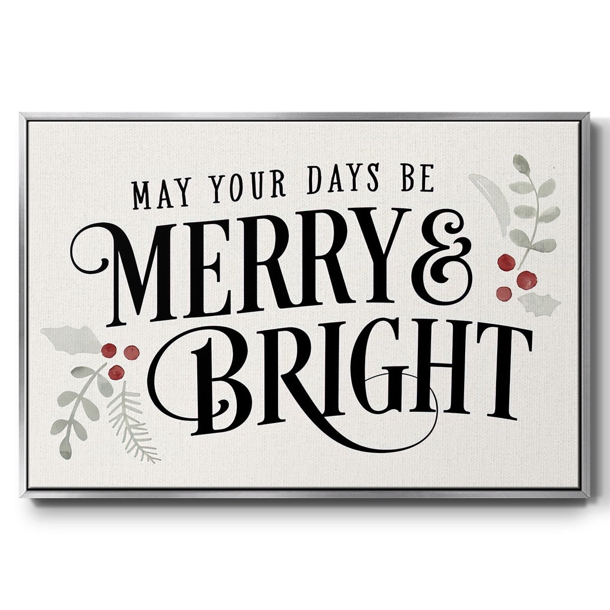 Merry Sentiment II - Framed Gallery Wrapped Holiday Canvas - 27 x 41 - Silver Frame