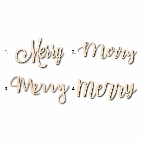 Merry Sign Unfinished Wood Cutout Home Decor DIY Option 1- 10" Wide / 1/8"